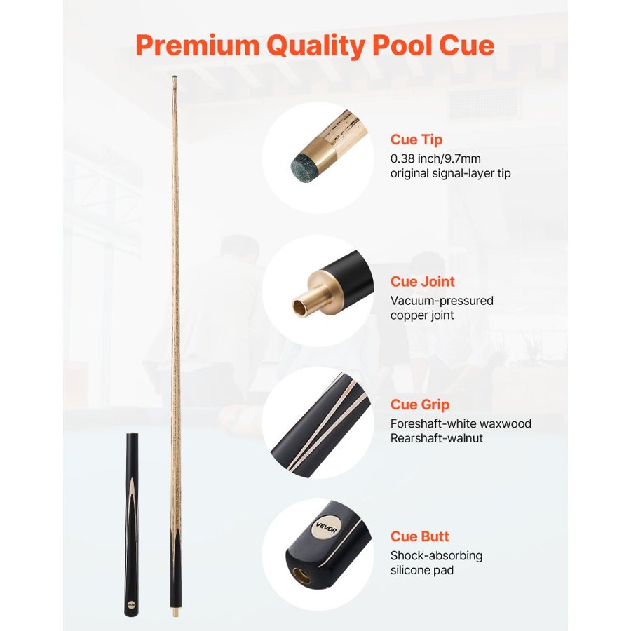 VEVOR Pool Cue, 1447.8mm Jointed Snooker Cue, Snooker Cues Stick with Extension Rod & 9.7mm Leather Tip, 538g Pools Stick for Professional Pool Table, Bar, Home, Office, Includes Wooden Case
