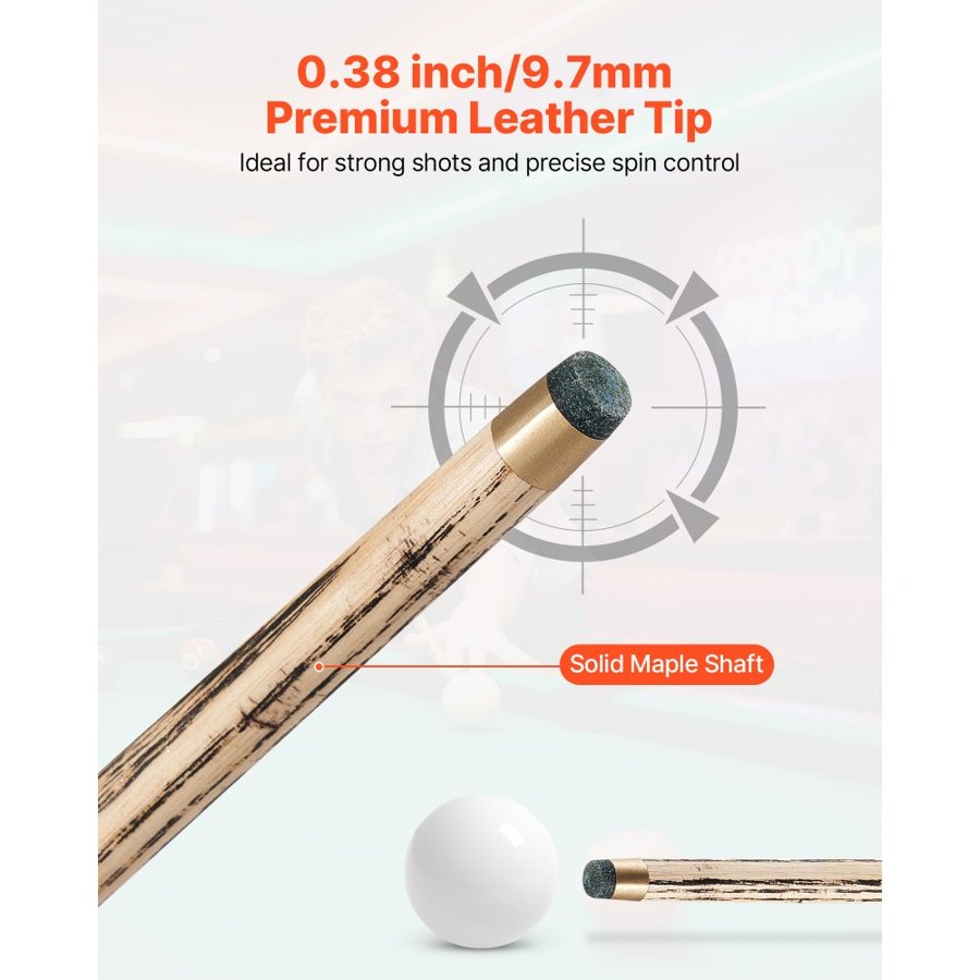 VEVOR Pool Cue, 1447.8mm Jointed Snooker Cue, Snooker Cues Stick with Extension Rod & 9.7mm Leather Tip, 538g Pools Stick for Professional Pool Table, Bar, Home, Office, Includes Wooden Case