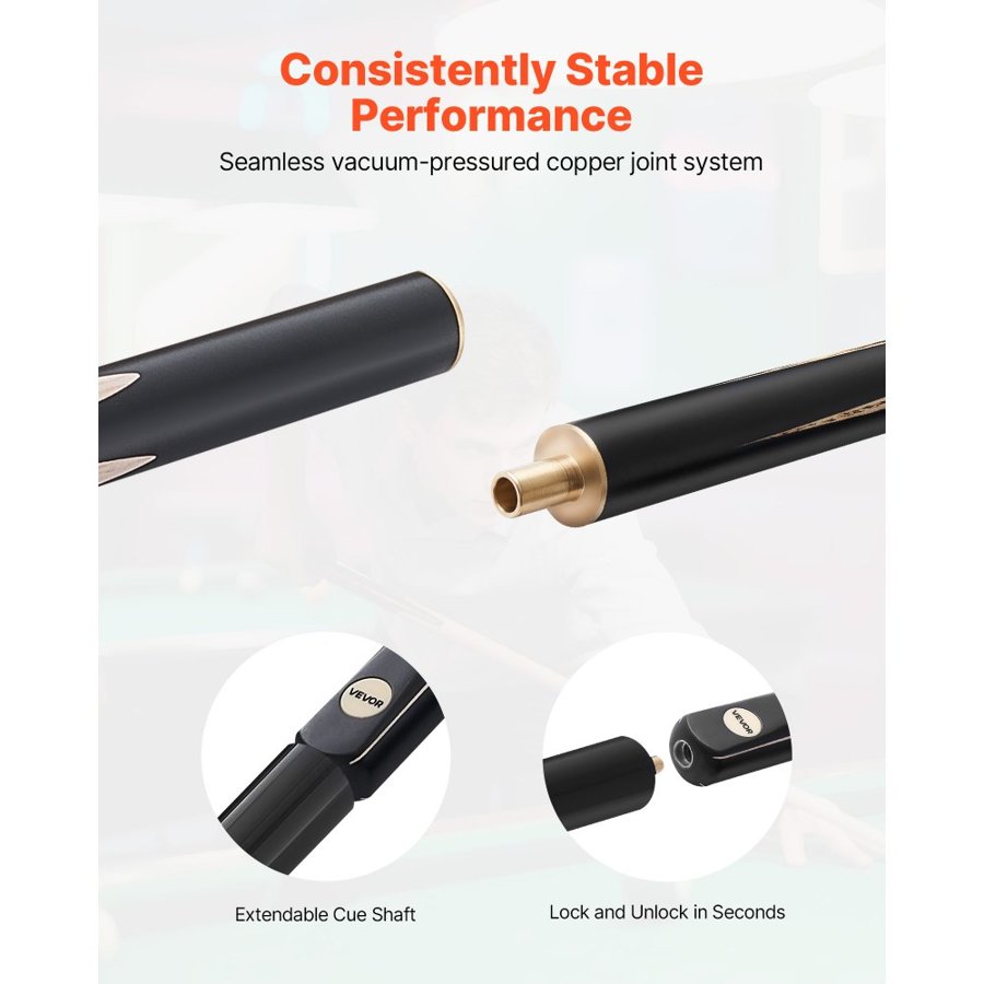 VEVOR Pool Cue, 1447.8mm Jointed Snooker Cue, Snooker Cues Stick with Extension Rod & 9.7mm Leather Tip, 538g Pools Stick for Professional Pool Table, Bar, Home, Office, Includes Wooden Case