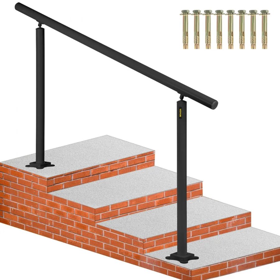 VEVOR Stair Railing Kit, 152.4 cm Handrails for Outdoor 0-5 Steps, Adjustable Angle Black Aluminum Stair Handrail, Indoor & Outdoor Stairs for the Elderly