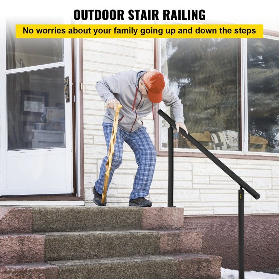 VEVOR Stair Railing Kit, 152.4 cm Handrails for Outdoor 0-5 Steps, Adjustable Angle Black Aluminum Stair Handrail, Indoor & Outdoor Stairs for the Elderly