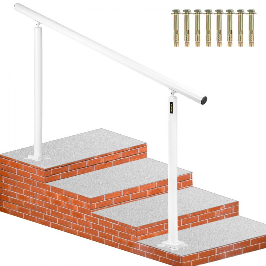 VEVOR Stair Railing Kit, 152.4 cm Handrails for Outdoor 0-5 Steps, Adjustable Angle White Aluminum Stair Handrail, Indoor & Outdoor Stairs for the Elderly