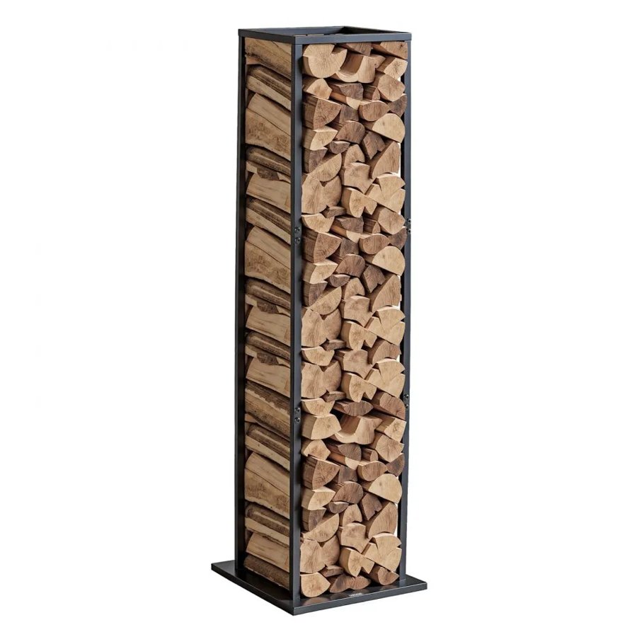 VEVOR Indoor Firewood Rack, 33 × 32 × 112 cm Log Stacker Holder, Holds up to 45kg, Tall Wood Storage Stand, Powder-Coated Steel Firewood Holder, Heavy Duty Wood Pile Rack for Fireplace
