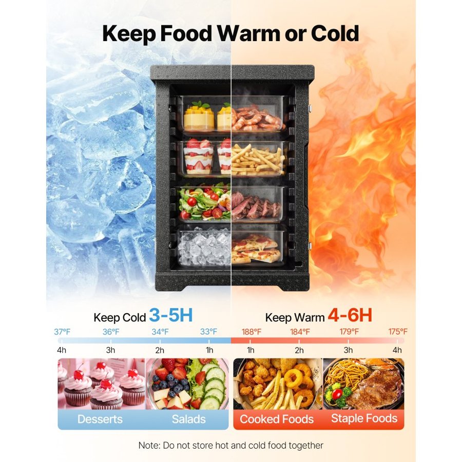 VEVOR Insulated Food Pan Carrier, 82 Qt Hot Box for Catering, LLDPE Food Box Carrier with Double Buckles, Front Loading Food Warmer for Restaurant, Canteen, etc.