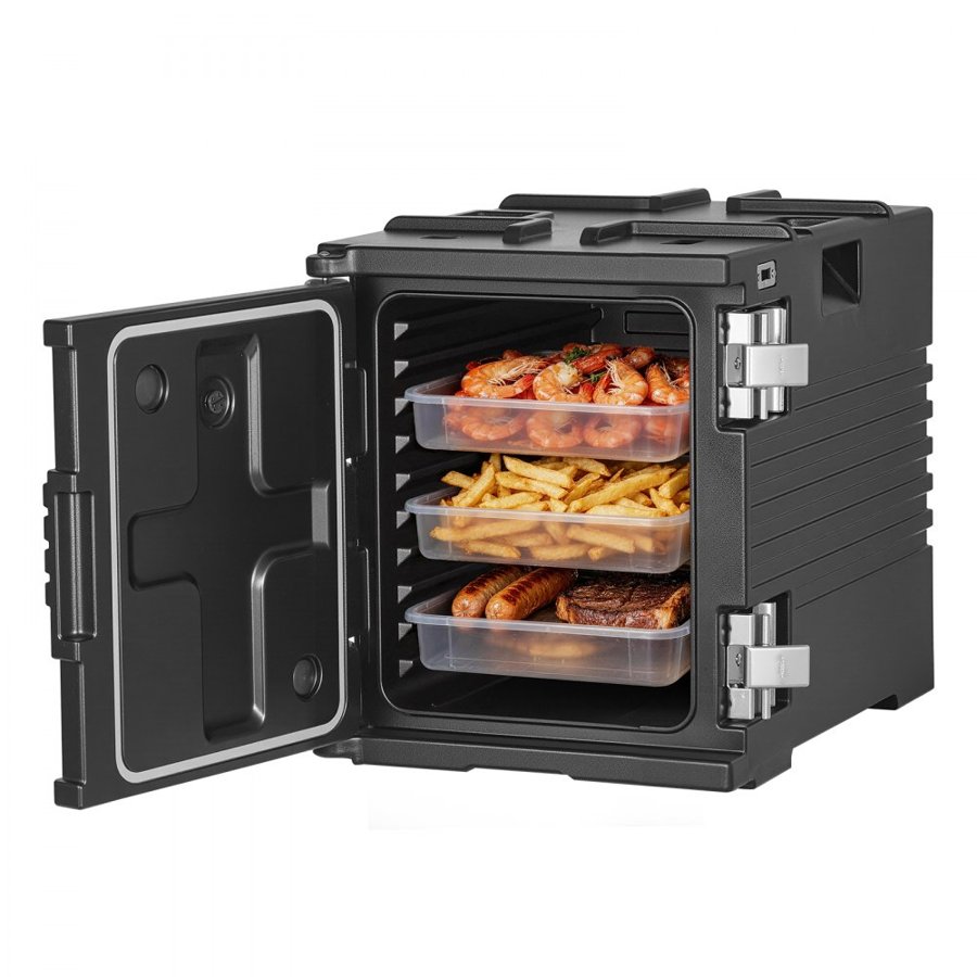 VEVOR Insulated Food Pan Carrier, 75 L Non-Electrical Food Warmer, with Wheel & 304 Stainless Steel Latch, LLDPE Stackable Hot Box, for Various Pan Sizes(NOT Included), Fit Catering BBQ Event(Black)