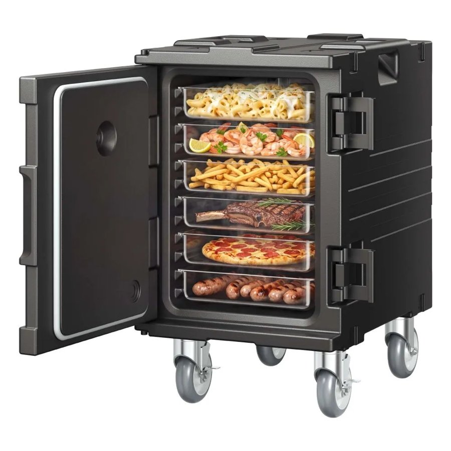 VEVOR Insulated Food Pan Carrier, 95 Qt Hot Box for Catering, Food Box Carrier with Buckle, Front Loading Food Warmer with Handles, End Loader with Wheels for Restaurant, Canteen