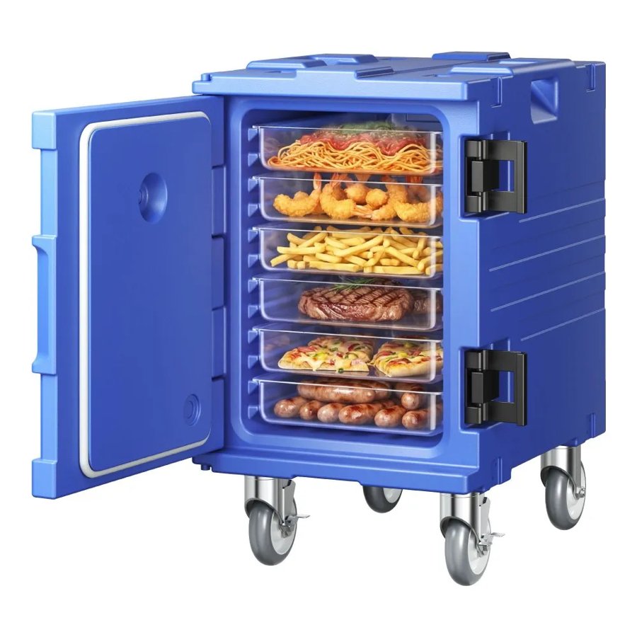 VEVOR Insulated Food Pan Carrier, 82 Qt Hot Box for Catering, LLDPE Food Box Carrier with One-Piece Buckle, Front Loading Food Warmer with Handles, End Loader with Wheels for Restaurant, Canteen, etc.