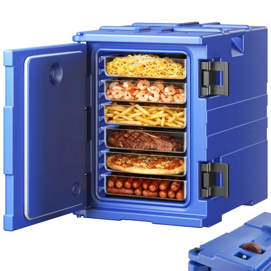 VEVOR Insulated Food Pan Carrier, 95 Qt Hot Box for Catering, Food Box Carrier with Double Buckles, Front Loading Food Warmer with Handles, Stackable End Loader for Restaurant, Canteen