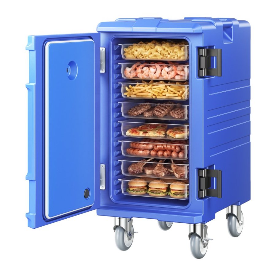 VEVOR Insulated Food Pan Carrier, 127 Qt Hot Box for Catering, Food Box Carrier with Double Buckles, Front Loading Food Warmer with Handles, End Loader with Wheels for Restaurant, Canteen