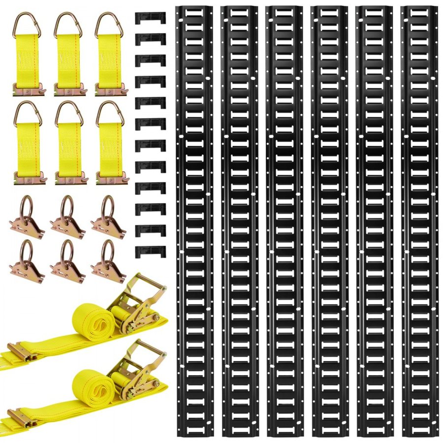 VEVOR Black E Track Rails – 6 Pack, 5 Ft, 26 Pcs Steel