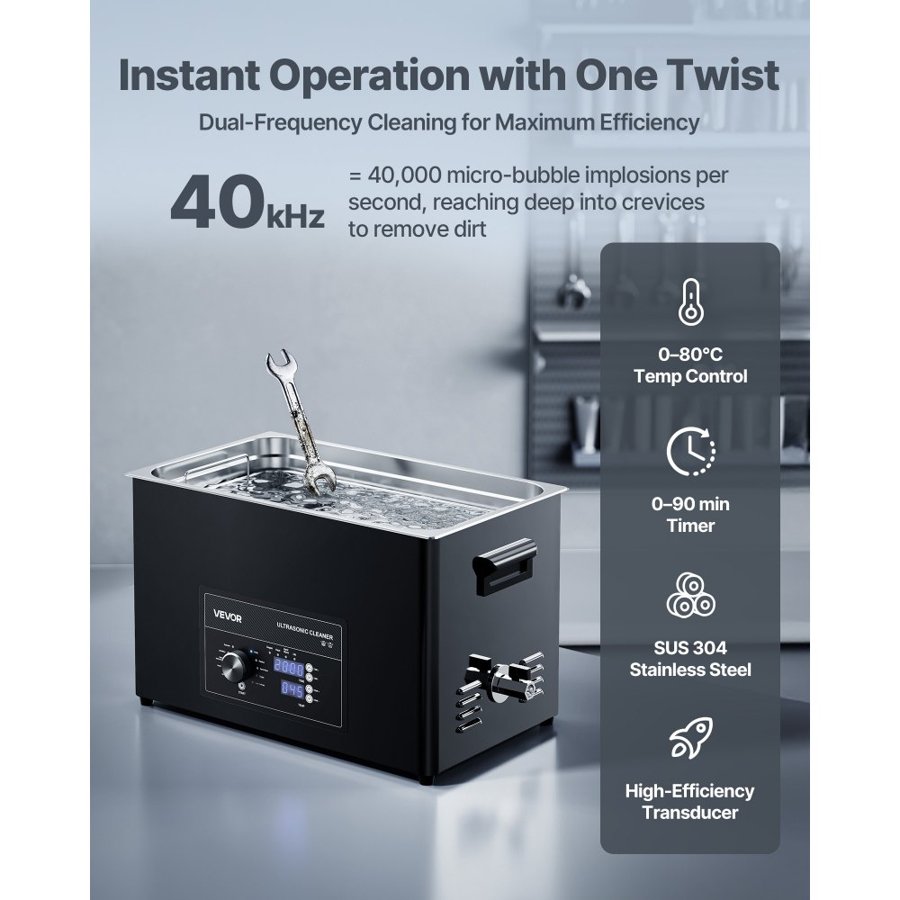 VEVOR 30L Ultrasonic Cleaner, Professional Ultrasonic Cleaner Machine with Knob Control, Stainless Steel Cleaning Machine with Basket and Cleaning Ball, for Watches, Razors, Jewelry, Coins and More