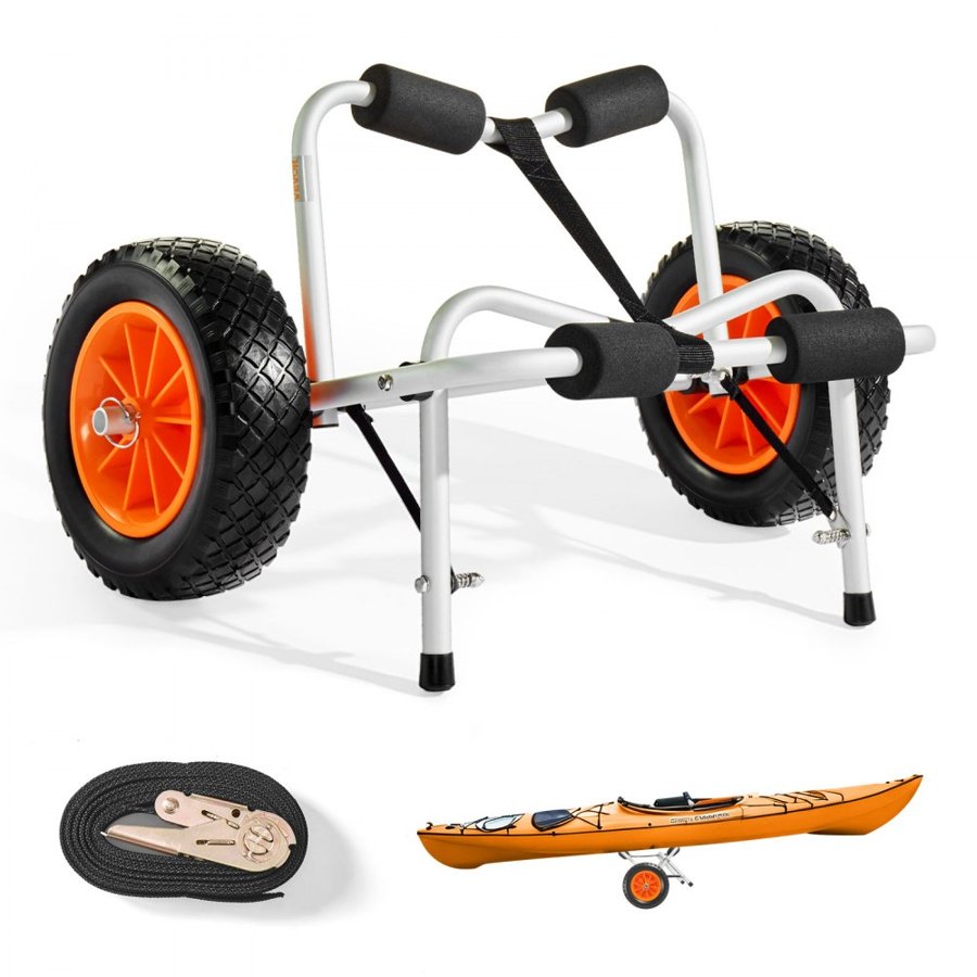 VEVOR kajaka ratiņi, 113,4 kg celtspēja, salokāmi kajaka ratiņi ar 25,4 cm cietajām gumijas, SUP dēļiem, peldošiem paklājiem, plakandibena laivām