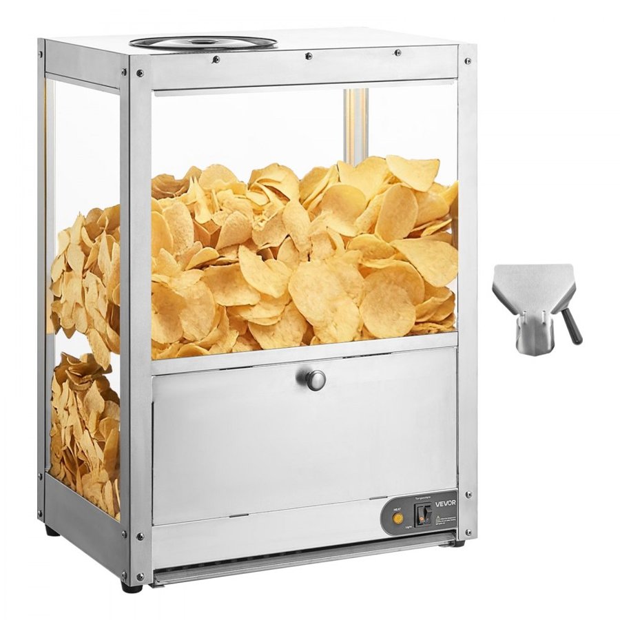 VEVOR Commercial Nacho Chip Warmer, 80L Chip Warmer Machine with Heating Base and Warming Light, Nacho Machine with Deflection Board, Stainless Steel, for Nacho Chips, Popcorn, Potato Chips, Peanut