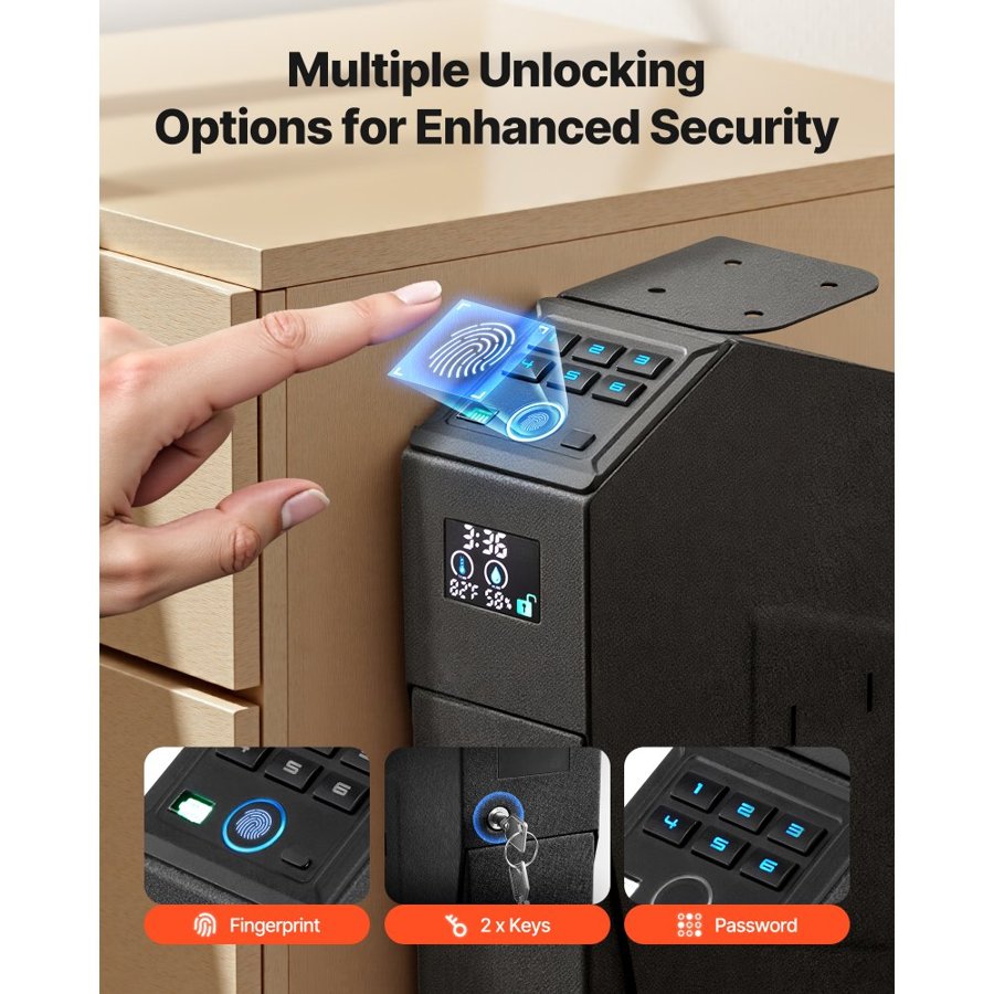 VEVOR Biometric Slider Handgun Gun Safe – 3-Way Access Box
