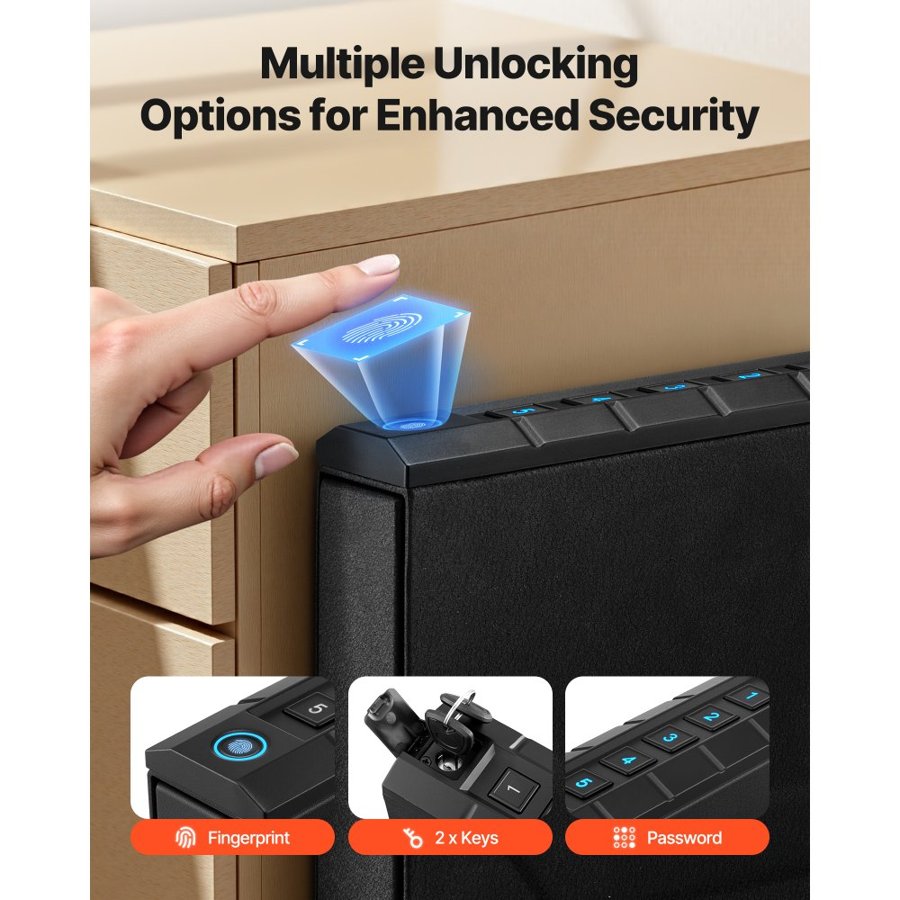 VEVOR Gun Safe for Handgun – 3 Access Methods, 2 Spare Keys