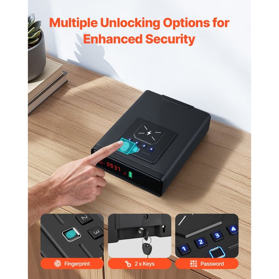 VEVOR Drawer Pistol Safe – Fingerprint, PIN & Key, 2 Guns