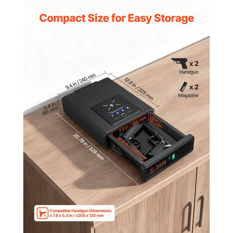 VEVOR Drawer Pistol Safe – Fingerprint, PIN & Key, 2 Guns