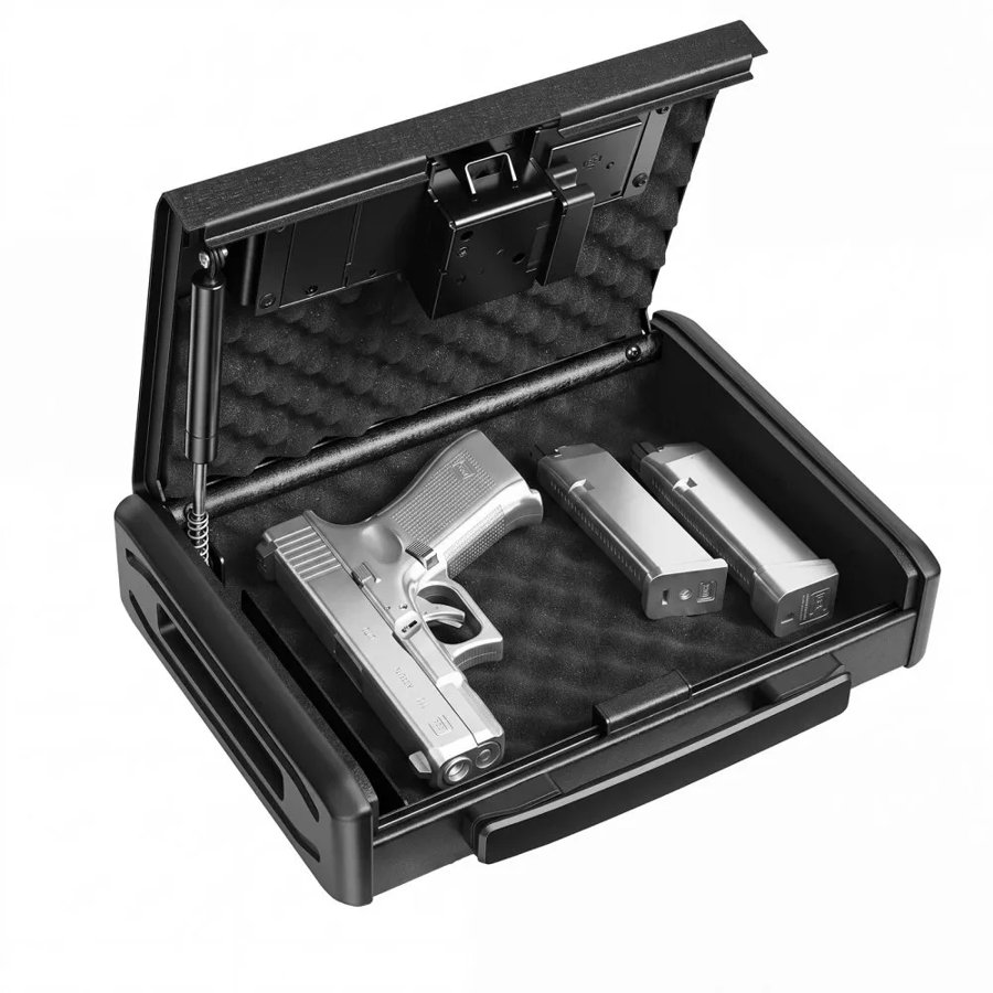 VEVOR Gun Safe for Handgun Portable Biometric Fingerprint Pistol Gun Safe, for Nightstand, Travel, Car, 3-Way Quick Access, Thick Steel Construction, with Carry Handle, Optional Silent Mode, Black