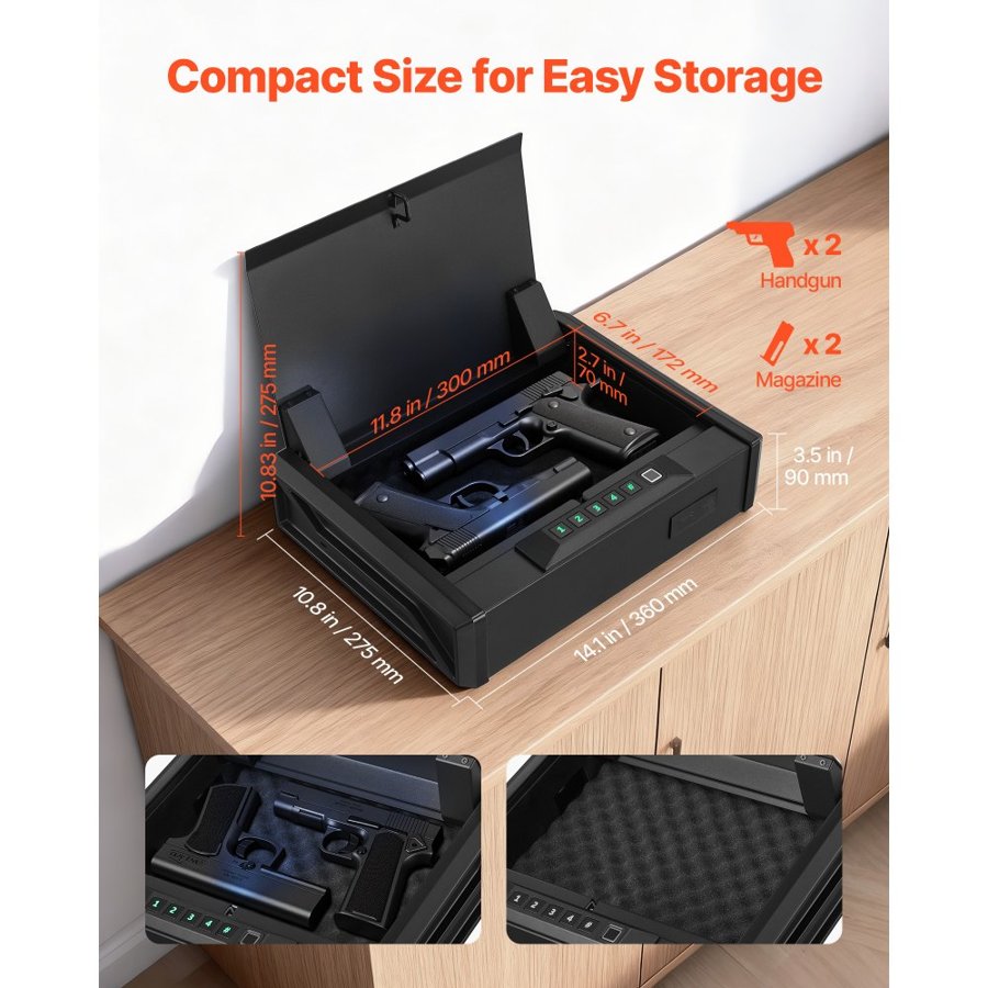 VEVOR Biometric Pistol Case – Fingerprint, Code, 2 Pistols