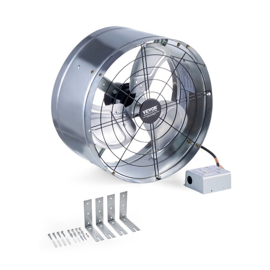 VEVOR Gable Mount Fan, 15 Inch Attic Exhaust Fan with Adjustable Thermostat & Outer Mesh, 1300 CFM House Ventilator Cools Up to 1850 Sq.Ft, Quiet Ventilation for Roof, Garage & Shop, Galvanized Color