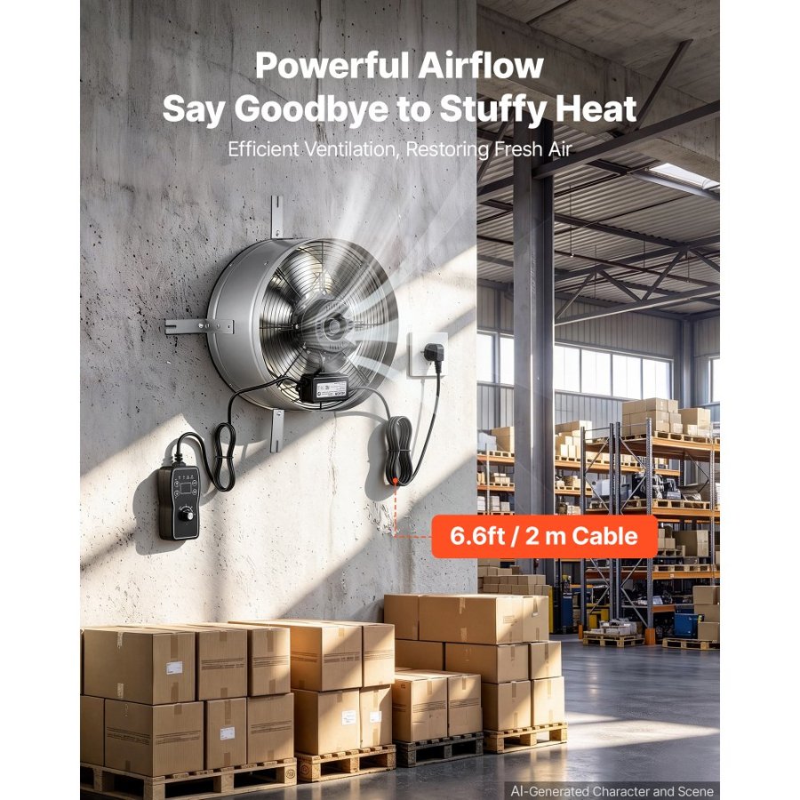 VEVOR Gable Mount Fan, 38 cm Gable Attic Vent Exhaust Fan with Thermostat, 1300 CFM Cooling and Ventilation for Home, Garage, Warehouses, Workshops, Carbon Steel Housing with Mounting Brackets, Silver