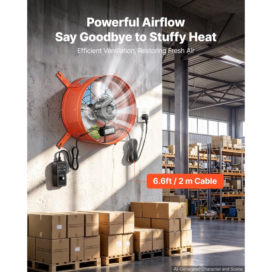 VEVOR Gable Mount Fan, 38.1 cm Attic Vent Exhaust Fan 1650 CFM Thermostat, Cooling and Ventilation for Home, Garage, Warehouse, Workshop, Carbon Steel Housing with Mounting Brackets & Hardware, Orange