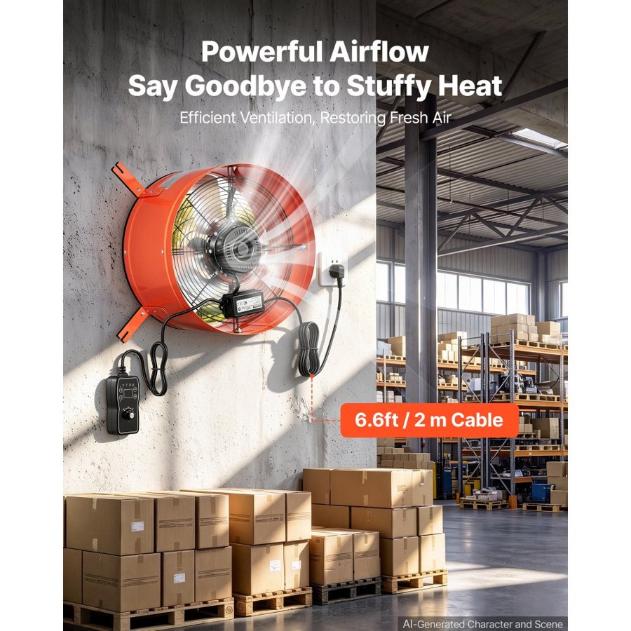 VEVOR Gable Mount Fan, 40.6 cm Attic Vent Exhaust Fan 1945 CFM Thermostat, Cooling and Ventilation for Home, Garage, Warehouse, Workshop, Carbon Steel Housing with Mounting Brackets & Hardware, Orange