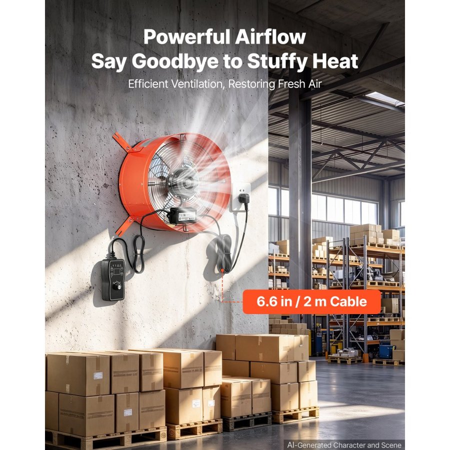VEVOR Gable Mount Fan, 40.6 cm Attic Vent Exhaust Fan 2940 CFM Thermostat, Cooling and Ventilation for Home, Garage, Warehouse, Workshop, Carbon Steel Housing with Mounting Brackets & Hardware, Orange