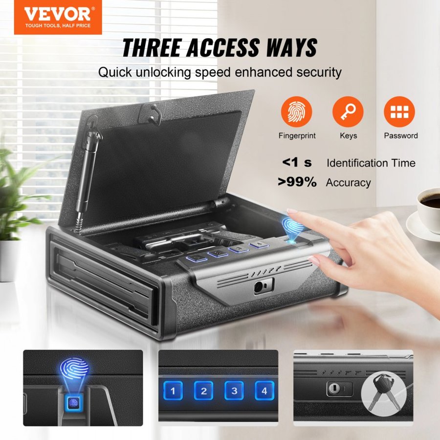 VEVOR Gun Safe for Pistols Biometric Gun Safe with 3 Access Ways for 2 Pistols