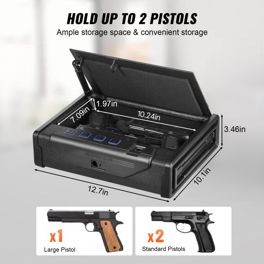 VEVOR Gun Safe for Pistols Biometric Gun Safe with 3 Access Ways for 2 Pistols
