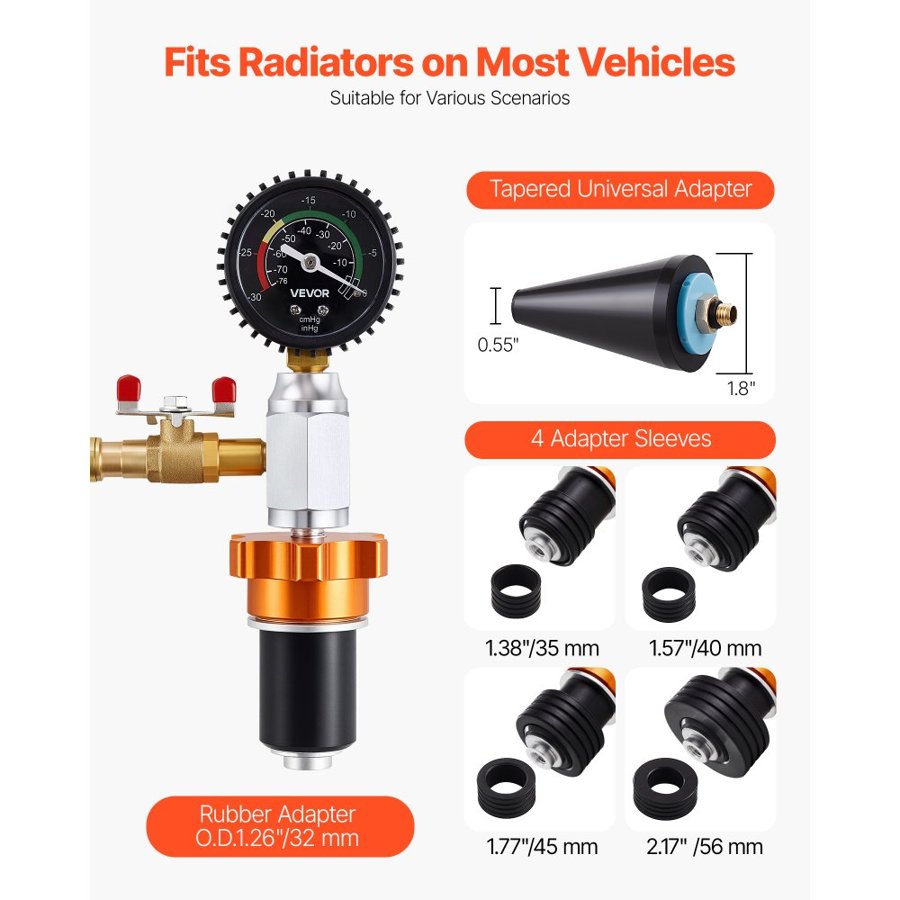 VEVOR Radiator Vacuum Refill Kit, Automotives Cooling System Vacuum & Purge Fill Tool with Gauge, Portable Radiator Coolant Filling Kit with Toolbox, Universal Fit for Most Cars Vans SUVs and Trucks