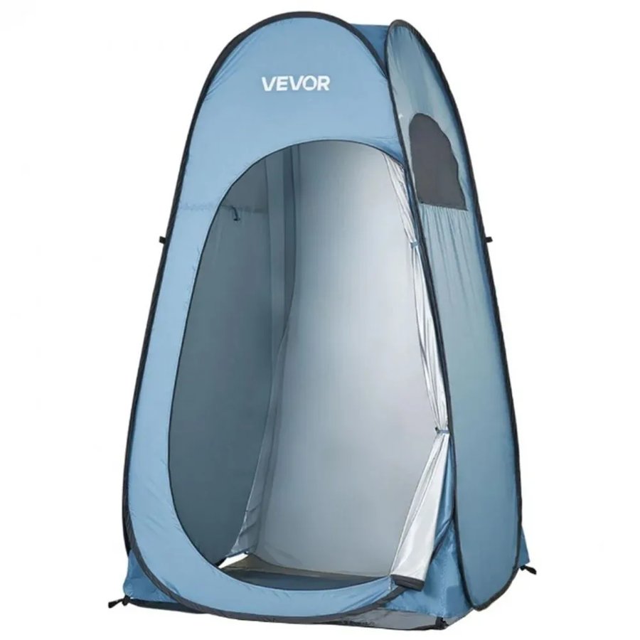 VEVOR Pop up Shower Tent, Instant Portable Privacy Tent Changing Room with Ground Stakes, Ropes, and Carry Bag, 190T Polyester with Silver Coating, Quick Setup, for Camping, Beach, Fishing, Blue