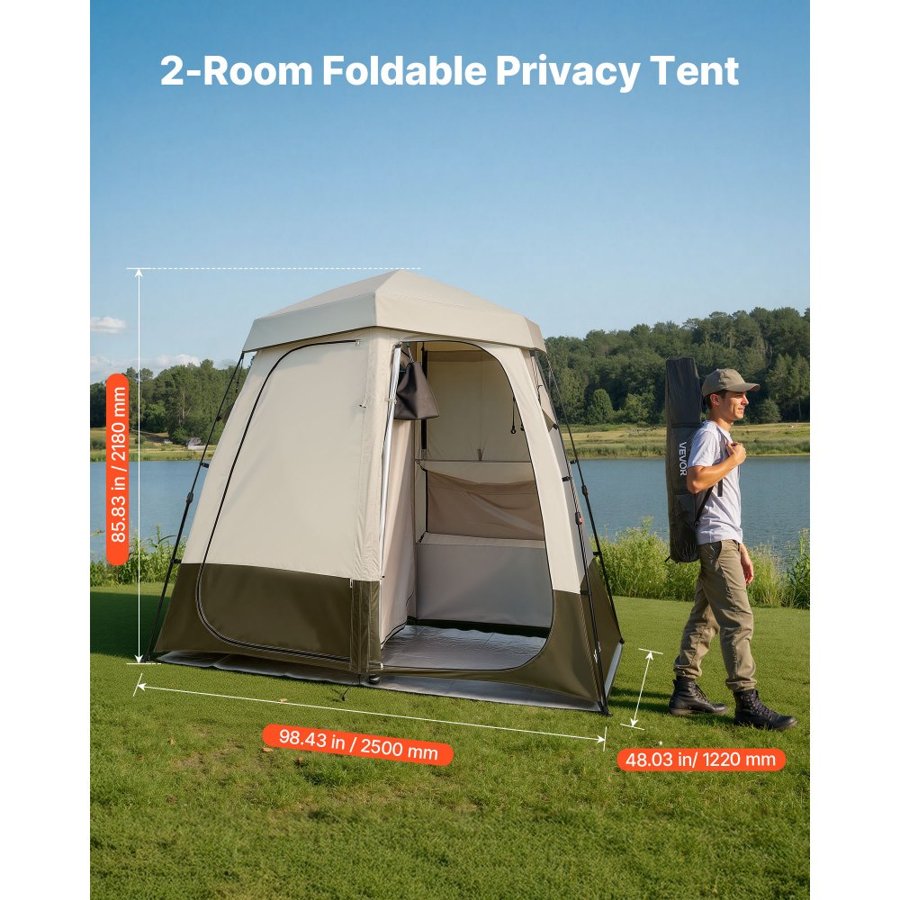VEVOR Foldable Shower Tent – 2-Room, 150D Oxford, UPF 50
