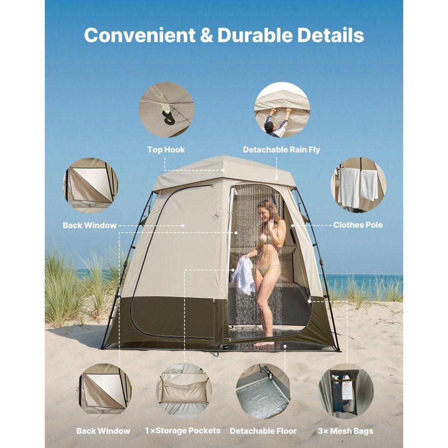 VEVOR Foldable Shower Tent – 2-Room, 150D Oxford, UPF 50