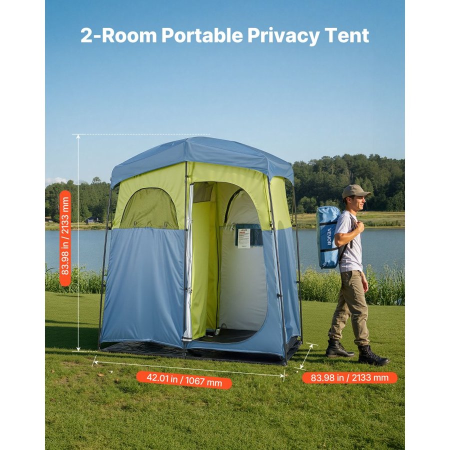 VEVOR Camp Shower Tent – 2-Room, 150D Oxford, UPF 50
