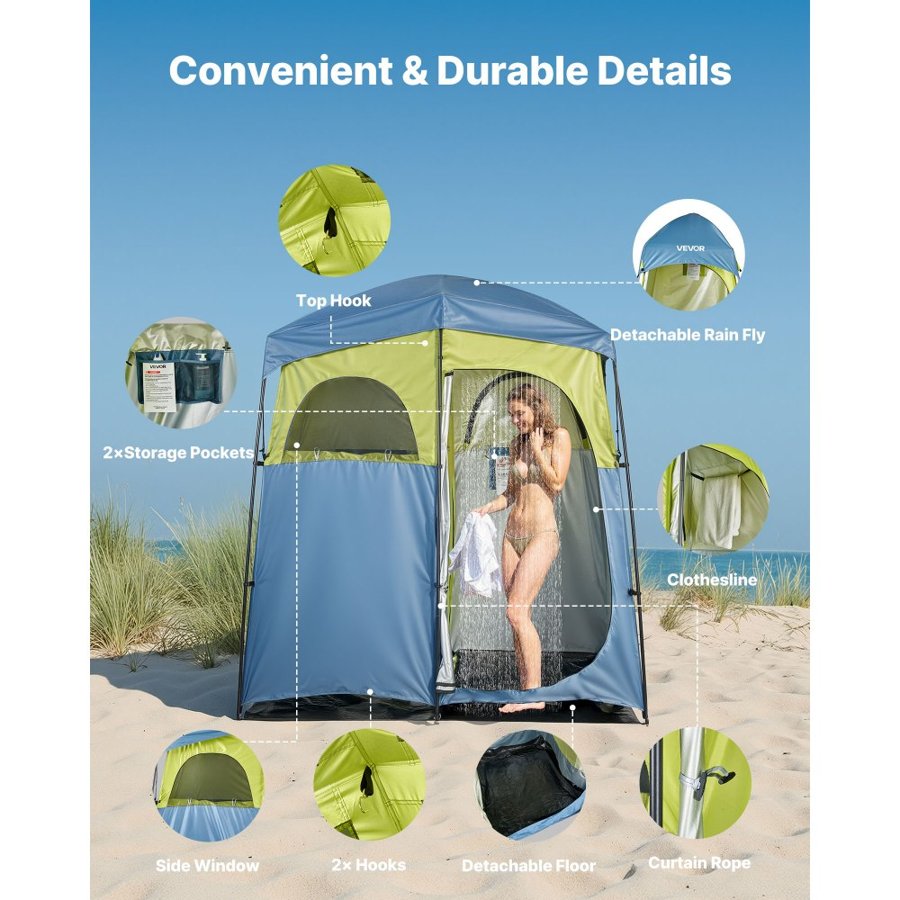 VEVOR Camp Shower Tent – 2-Room, 150D Oxford, UPF 50