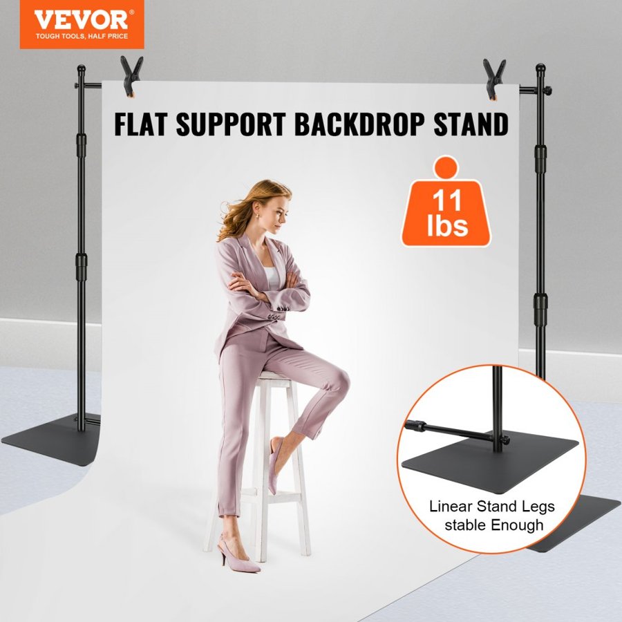 VEVOR 304.8 x 304.8 cm Pipe and Drape Kit, Heavy Duty Backdrop Stand with Carbon Steel Base, Adjustable Backdrop Support with 6 Clamps and A Carry Bag for Wedding, Party, Event, Photography, and Exhibition