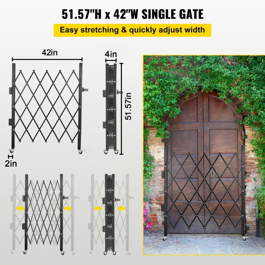 VEVOR Single Folding Security Gate, 108 × 131 cm(W × H)  Folding Door Gate, Steel Accordion Security Gate, Flexible Expanding Security Gate, 360° Rolling Barricade Gate, Scissor Gate or Door with Padlock