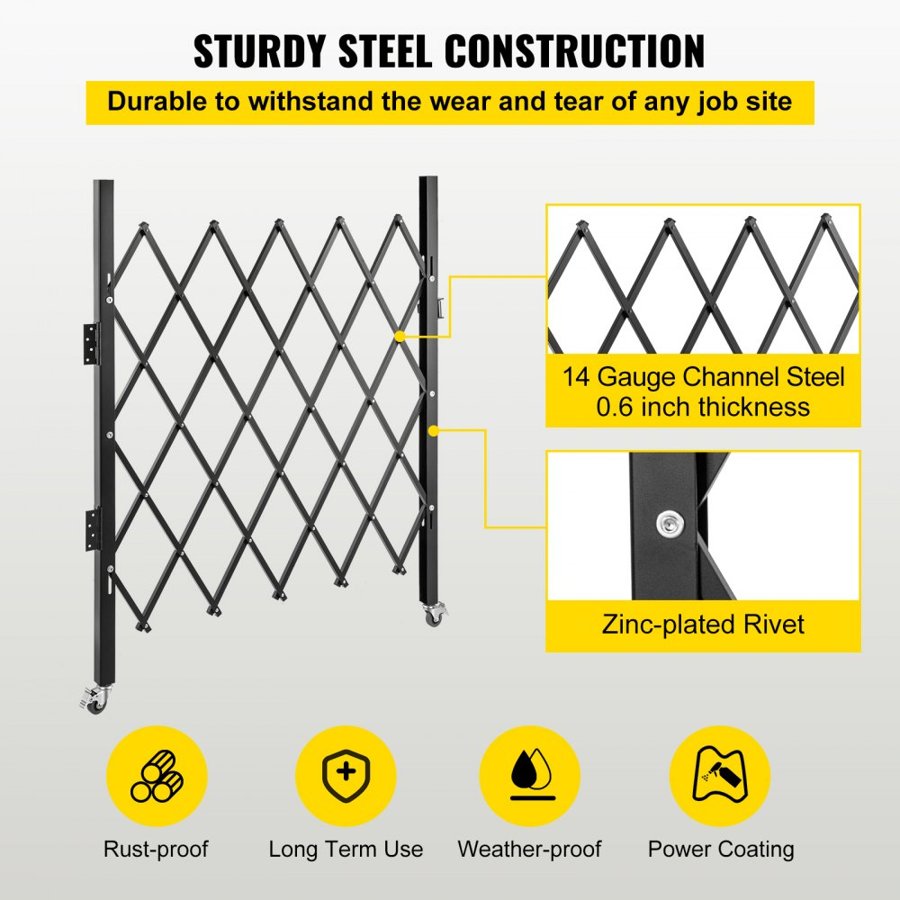 VEVOR Single Folding Security Gate, 180 × 161 cm(W × H) Folding Door Gate, Steel Accordion Security Gate, Flexible Expanding Security Gate, 360° Rolling Barricade Gate, Scissor Gate/Door with Padlock