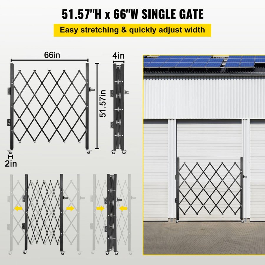 VEVOR Single Folding Security Gate,170 × 131 cm(W × H)Folding Door Gate, Steel Accordion Security Gate, Flexible Expanding Security Gate, 360° Rolling Barricade Gate, Scissor Gate or Door with Padlock