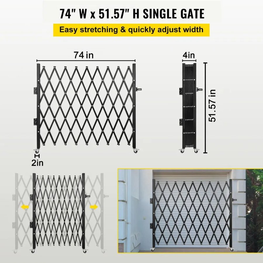 VEVOR Single Folding Security Gate,  190 × 131 cm(W × H) Folding Door Gate, Steel Accordion Security Gate, Flexible Expanding Security Gate, 360° Rolling Barricade Gate, Scissor Gate or Door with Padlock