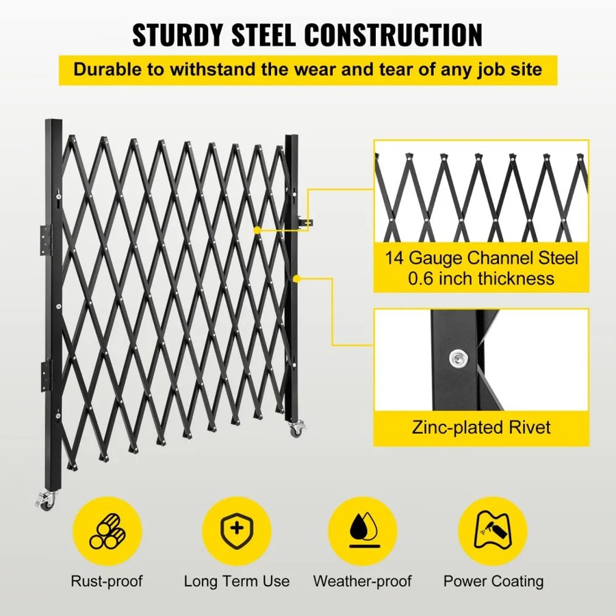 VEVOR Single Folding Security Gate,  190 × 131 cm(W × H) Folding Door Gate, Steel Accordion Security Gate, Flexible Expanding Security Gate, 360° Rolling Barricade Gate, Scissor Gate or Door with Padlock