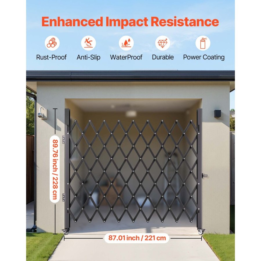 VEVOR Single Folding Security Gate, 198 cm H x 229 cm W Folding Door Gate, Steel Accordion Security Gate, Flexible Expanding Security Gate, 360° Rolling Barricade Gate, Scissor Gate/Door with Padloc