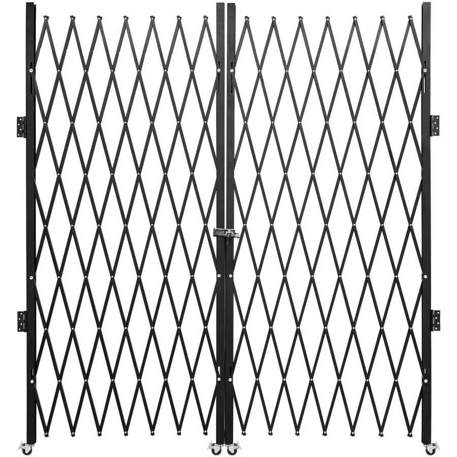 VEVOR Double Folding Security Gate, 382 × 214 cm(W × H) W Folding Door Gate, Steel Accordion Security Gate, Flexible Expanding Security Gate, 360° Rolling Barricade Gate, Scissor Gate or Door with Keys
