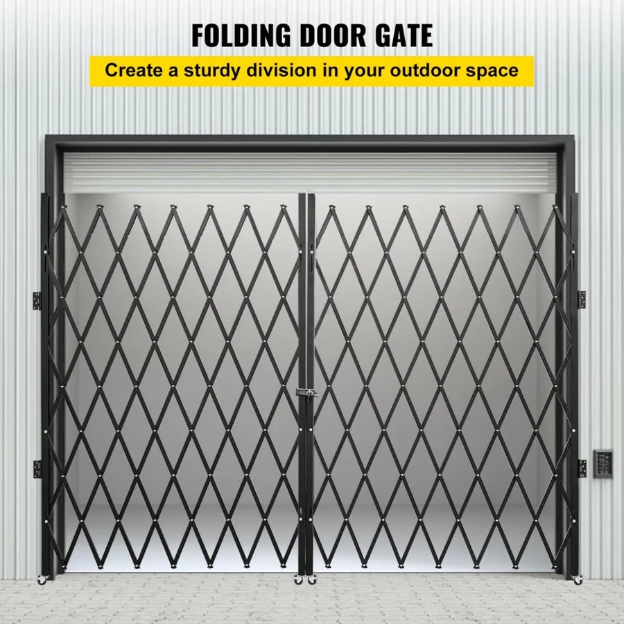 VEVOR Double Folding Security Gate, 382 × 214 cm(W × H) W Folding Door Gate, Steel Accordion Security Gate, Flexible Expanding Security Gate, 360° Rolling Barricade Gate, Scissor Gate or Door with Keys