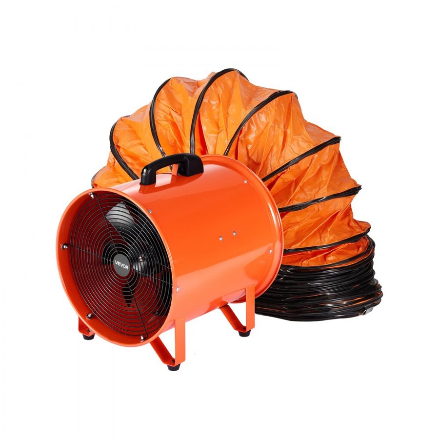 VEVOR 40.6cm Portable Ventilator, 2 Speed 5175CFM High-Velocity Industrial Utility Blower Fan with 5m Flexible Duct Hose, Exhaust Axial Fan for Basements, Workshops, Warehouses, Orange