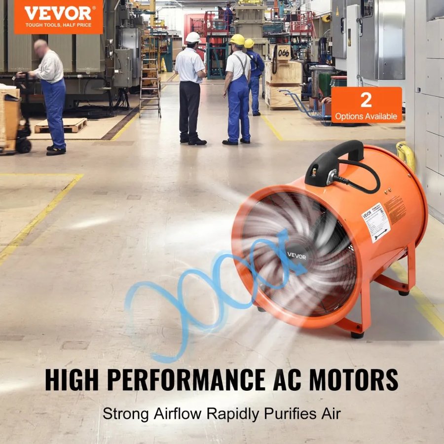 VEVOR 40.6cm Portable Ventilator, 2 Speed 5175CFM High-Velocity Industrial Utility Blower Fan with 5m Flexible Duct Hose, Exhaust Axial Fan for Basements, Workshops, Warehouses, Orange