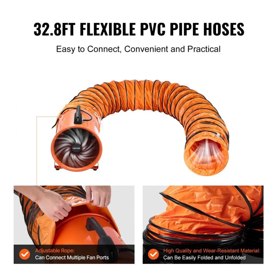 VEVOR 40.6cm Portable Ventilator, 2 Speed 5175CFM High-Velocity Industrial Utility Blower Fan with 5m Flexible Duct Hose, Exhaust Axial Fan for Basements, Workshops, Warehouses, Orange