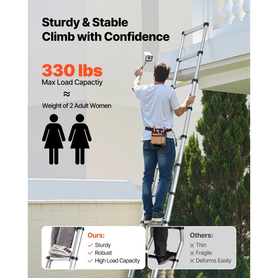 VEVOR Lightweight Telescoping Ladder – 12.5 ft, 330 lbs