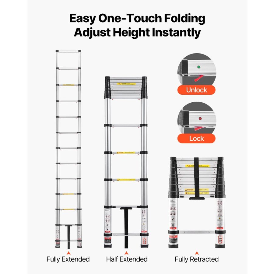 VEVOR Lightweight Telescoping Ladder – 12.5 ft, 330 lbs